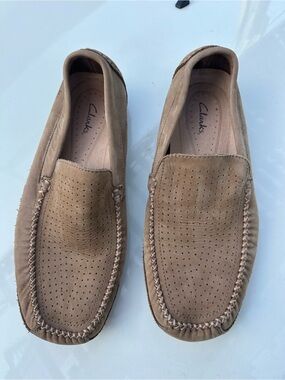 Clarks Men’s Light Brown Perforated Suede Slip-On Loafers